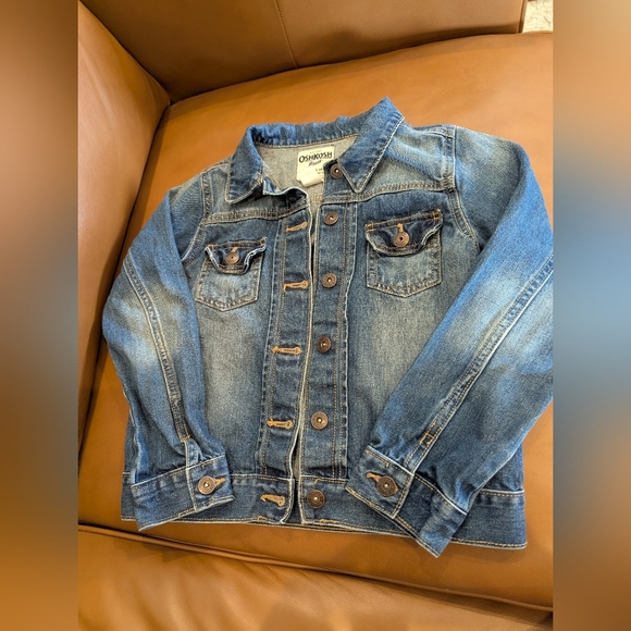 OshKosh B'gosh Medium Stone Wash Blue Denim Jean Jacket Pockets Girls Size 10 - Picture 1 of 9